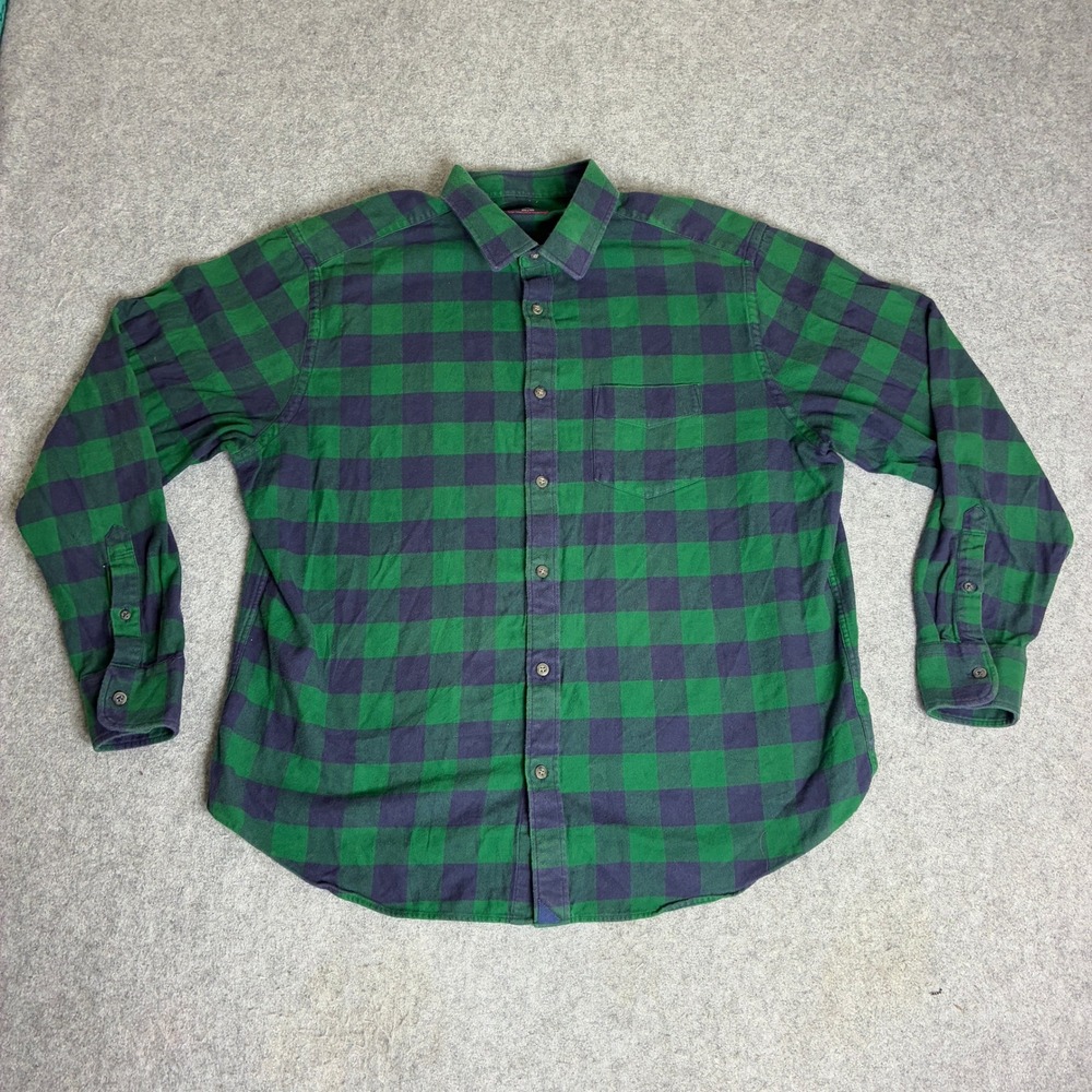 UNTUCKit Mens XL Cotton Green Blue Buffalo Flannel Shirt Long Sleeve Button Work